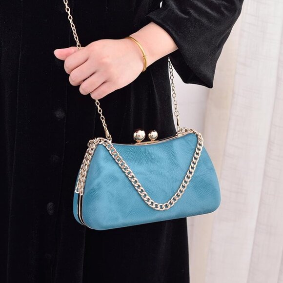 🆕Women Blue Leather Wedding Cocktail Evening Bag Purse Crossbody Shoulder Satch - Picture 7 of 8